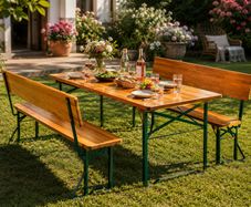 Wooden Folding Picnic Table and Bench Set with Backrests Seats 8
