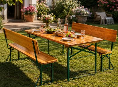 Wooden Folding Picnic Table and Bench Set with Backrests Seats 8