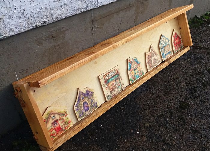 Rustic Whimsical Town Floating Shelf