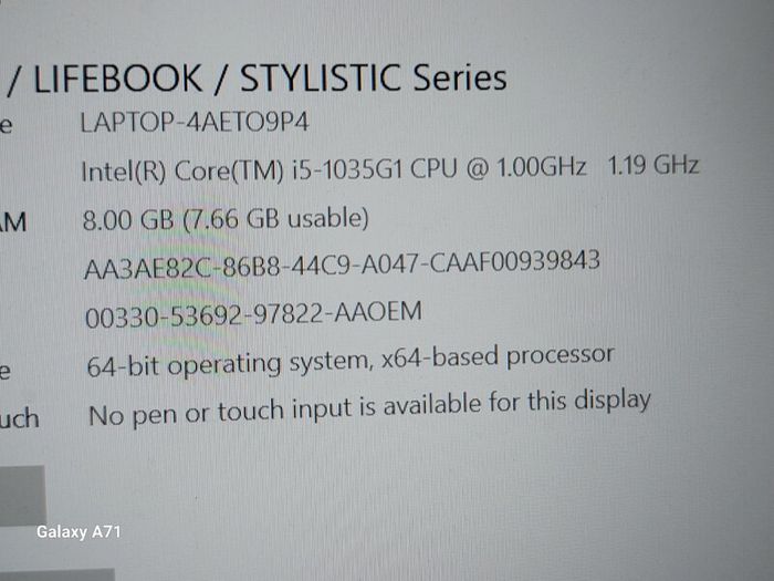 Fujitsu Lifebook Stylistic Series, Model A1530,  Intel Core i5-1035G1 CPU, 1.19GHz, 8GB Ram, 300GB SSD, Windows 10, Microsoft Edge, Chrome and VLC