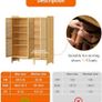 Bamboo Shoe Storage Cabinet Wooden Shoes Rack Organiser with 3 Rattan Doors Image 3