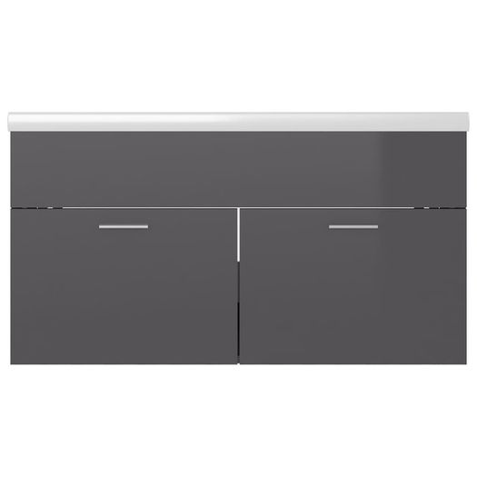 Sink Cabinet with Built-in Basin High Gloss Grey Chipboard