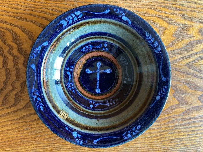 blue ceramic dish