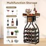 Wine Rack Freestanding Floor,Wine Storage 15 Bottles Bottle Rack with Glass Holders, Mini Bar Wine Cabinet with Storage Drawer for Home Bar Kitchen Dining Room,Rustic Brown, Image 3