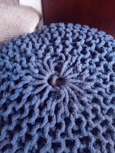 Navy knitted Footstool