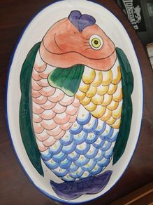Large Ceramic Fish Platter, New, Glazed, Summer BBQ