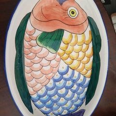 Large Ceramic Fish Platter, New, Glazed, Summer BBQ