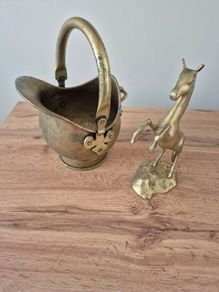 Vintage Brass Horse & Mini Brass Coal Scuttle