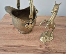 Vintage Brass Horse & Mini Brass Coal Scuttle