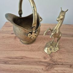 Vintage Brass Horse & Mini Brass Coal Scuttle
