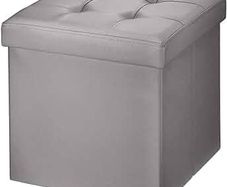 NEW SALE | Folding Ottoman Storage Box with Lid, Faux Leather Footstool Toy Storage Box Storage Seat 38 x 38 x 38 cm