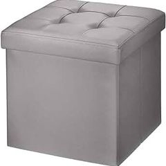 NEW SALE | Folding Ottoman Storage Box with Lid, Faux Leather Footstool Toy Storage Box Storage Seat 38 x 38 x 38 cm