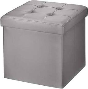 NEW SALE | Folding Ottoman Storage Box with Lid, Faux Leather Footstool Toy Storage Box Storage Seat 38 x 38 x 38 cm