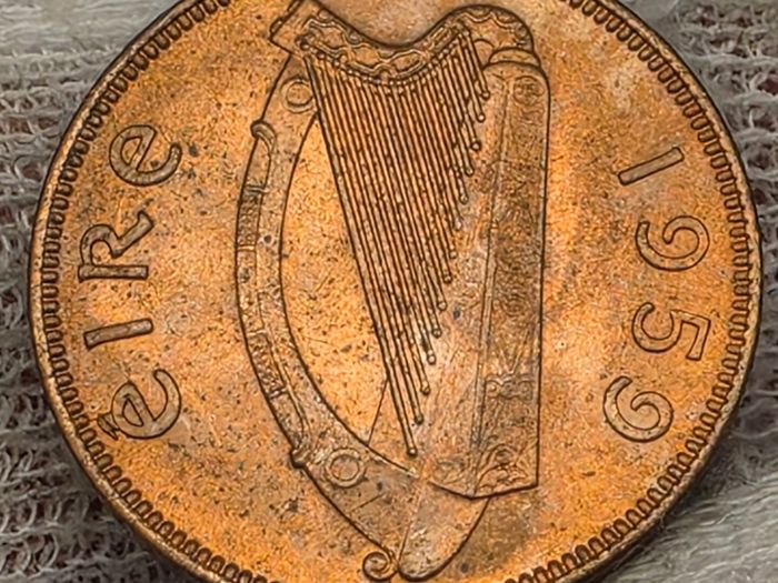 Ireland 1959 1/4d Farthing Beautiful Uncirculated Red Coin Double Fada Type