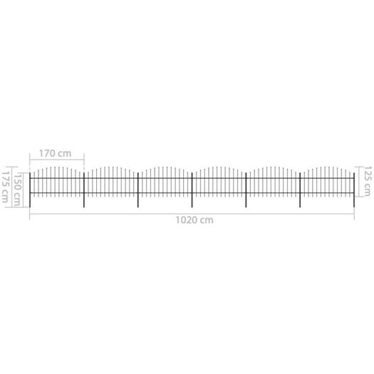 Garden Fence with Spear Top Steel (1-1.25)x10.2 m Black