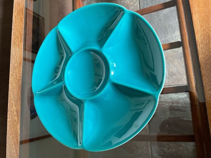 Confetti Serving Dish Teal Green by  Aluminia Royal Copenhagen Denmark 1950s