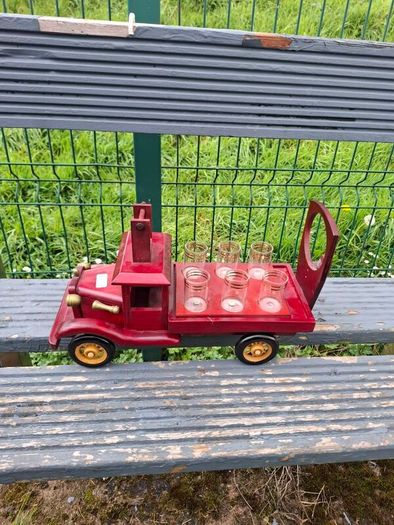 Fire truck bottle holder with small glasses postage possible