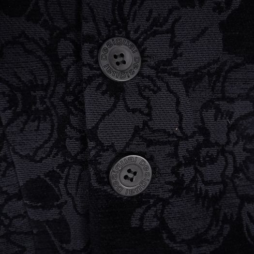 Desigual Black Velvet Embossed Floral Pattern High Neck Longline Coat 8UK/36EU