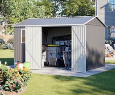 8 x 10 ft Outdoor Storage Shed Galvanized Metal Bike Shed, Tiny House Garden Tool Storage with Air Vent and Slide Door for Backyard Patio Lawn, Gray