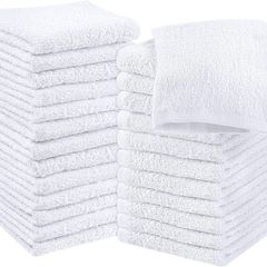 Cotton Washcloths Set - 30 x 30 cm, White - 100% Ring Spun Cotton, Premium Quality Flannel Face Cloths, Highly Absorbent and Soft Feel Fingertip Towels (24-Pack, White)