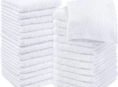 Cotton Washcloths Set - 30 x 30 cm, White - 100% Ring Spun Cotton, Premium Quality Flannel Face Cloths, Highly Absorbent and Soft Feel Fingertip Towels (24-Pack, White)