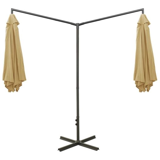 Double Parasol with Steel Pole Taupe 600 cm