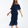 NEW QUIZ Navy Chiffon Bardot Pleated Tiered Midi Dress  Size 10 Image 5