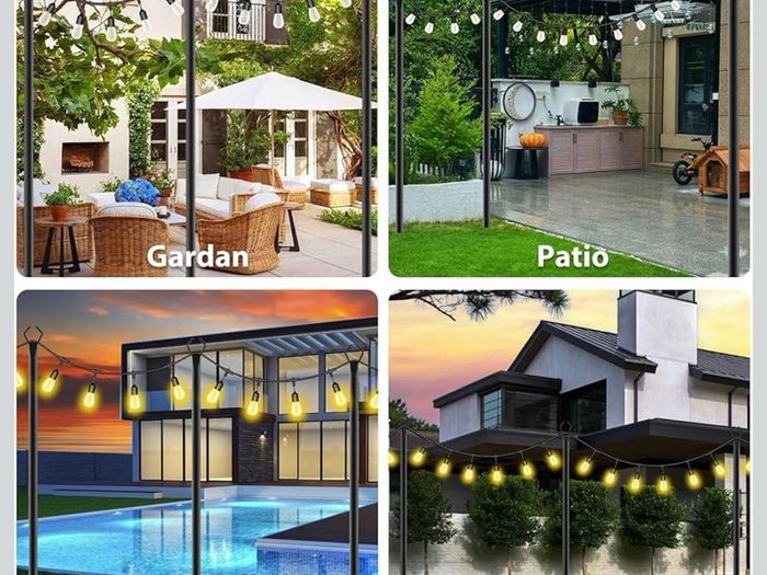 4pack 3M String Light Pole, Metal Outdoor String Light Pole, Suitable for Courtyard,Backyard,Garden,Patio,Party,Wedding Hanging Light Pole,Rustproof and Sturdy with Hooks.