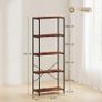 5-Tier Bookshelf, Industrial Bookcase with Metal Frame - Rustic Brown and Black Image 3