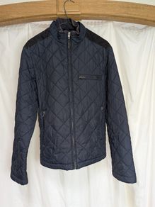 French Connection Mens Navy Quilted Jacket Size M Corduroy Elbow Patches FCUK