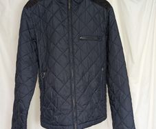 French Connection Mens Navy Quilted Jacket Size M Corduroy Elbow Patches FCUK