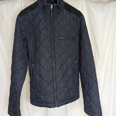 French Connection Mens Navy Quilted Jacket Size M Corduroy Elbow Patches FCUK