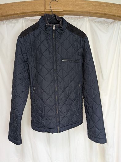 French Connection Mens Navy Quilted Jacket Size M Corduroy Elbow Patches FCUK