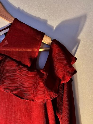 Striking Red Ruffle Blouse