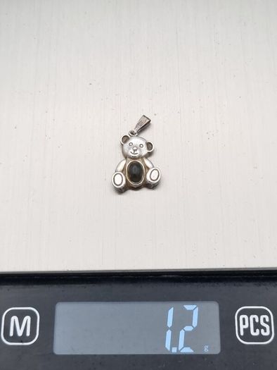 Vintage Signed 925 Sterling Silver Hematite Teddy Bear Charm