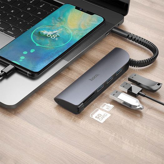 Connect Type-C to 3 USB 3.0+SD+TF Converter