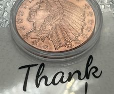 1avdp oz Fine 999 Copper Bullion Incuse Indian Head Round.(L)