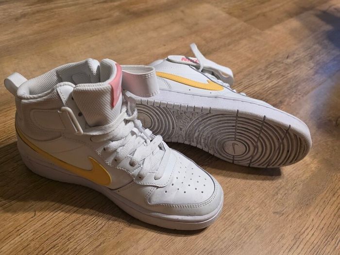 Nike Court Borough Mid White Yellow Women's Athletic Sneakers
