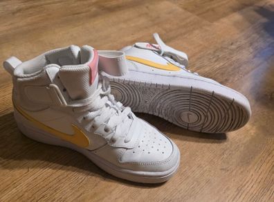 Nike Court Borough Mid White Yellow Women's Athletic Sneakers