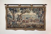 Vintage Hunting Scene Tapestry with Iron Rail