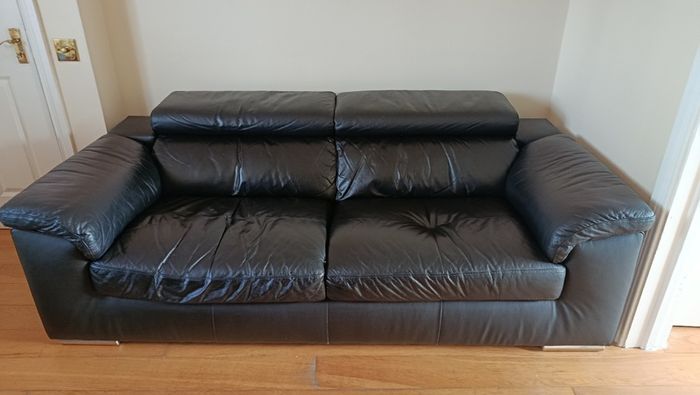 Black leather 3-seater sofa