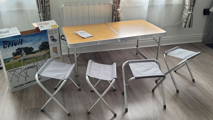 Folding Camping Table Set with 4 Stools