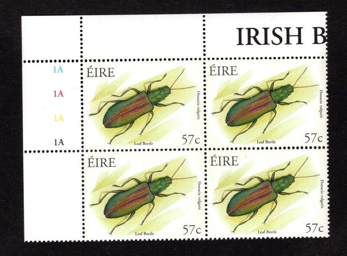2003 Ireland Irish Beetles Commemorative Stamp Plate Blocks 1A1A1A1A Mint Never Hinged (MNH)
