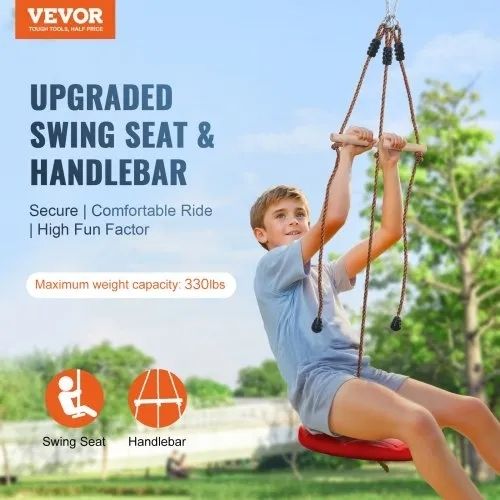 Zipline Kit for Kids and Adult, 65 ft Zip Line Kits Up to 500 lb, Backyard Outdoor Quick Setup Zipline, Playground Entertainment with Zipline, Nylon Safety Harness, Seat, and Handlebar