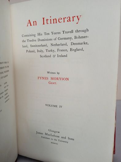 An Itinerary by Fynes Moryson Gent (4 Vol. Set) (PT226)