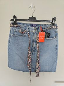 BNWT Superdry Denim Mini Skirt with Patterned Scarf Belt