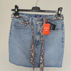 BNWT Superdry Denim Mini Skirt with Patterned Scarf Belt