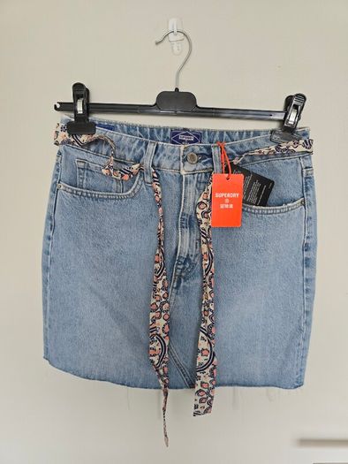 BNWT Superdry Denim Mini Skirt with Patterned Scarf Belt