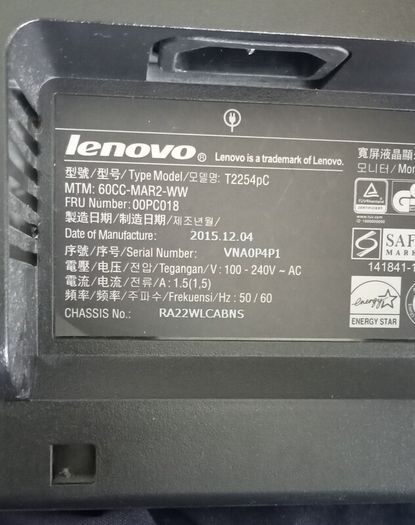 Lenovo ThinkVision T2254pC 22" Monitor