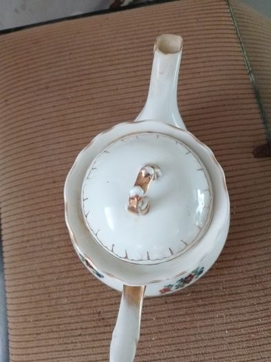 Vintage Floral Porcelain Teapot with Gold Gilding